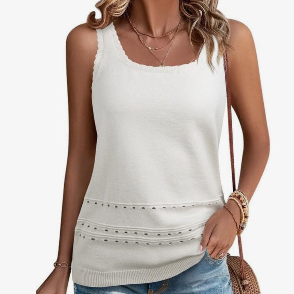 NEW Women's Summer Sexy Scoop Neck Tank Tops Ribbed Knit Casual Fitted L